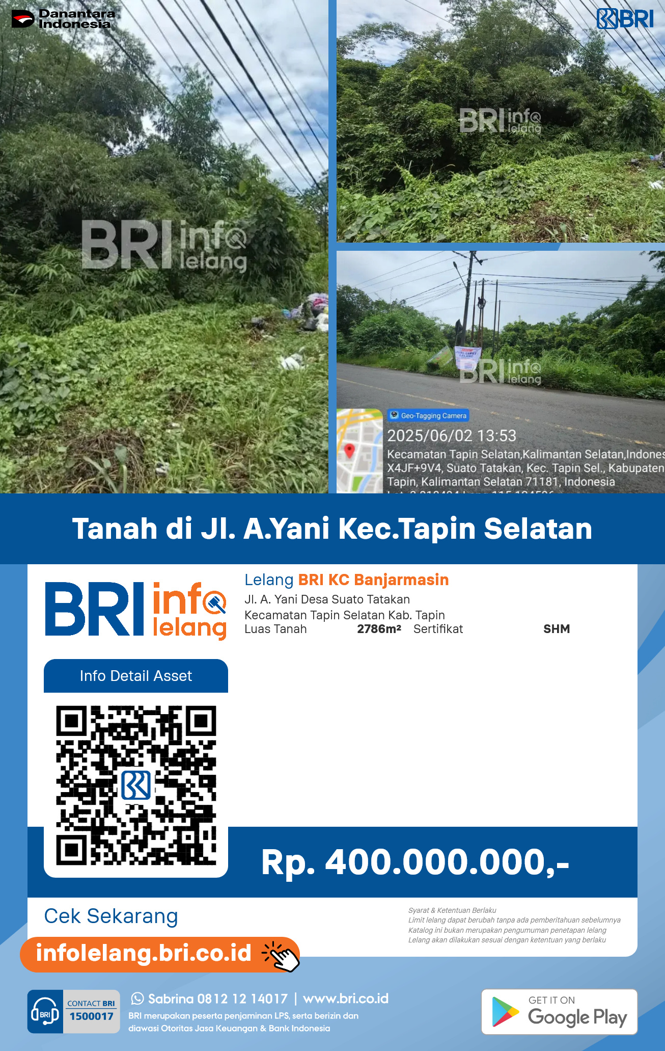 Tanah Murah  di Jl. A Yani Kec. Tapin Selatan